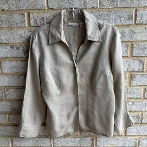 Toto N Ko 3/4 Sleeve 100% Linen Snap Botton Front Shirt Blouse  Women's Size 8.